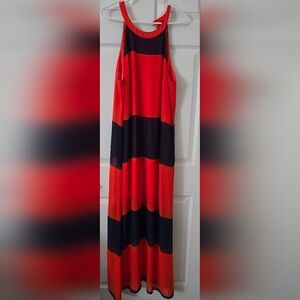 Cremieux Orange and Navy Sleeveless Maxi Dress - Large
